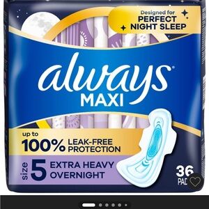 Always Maxi pads extra heavy overnight size 5 count of 36